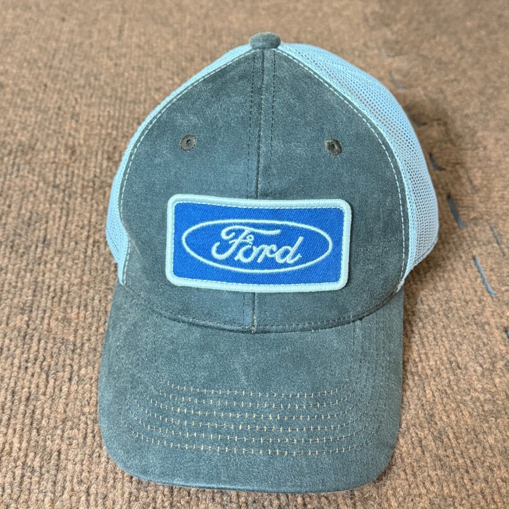 Ford Trucker Hat Mens Gray White Mesh Snapback Cap Outdoor Cap Co OSFM Patch